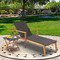 Costway 2PCS Patio Rattan Lounge Chair Chaise Recliner Wood Back Adjust W/Folding Table